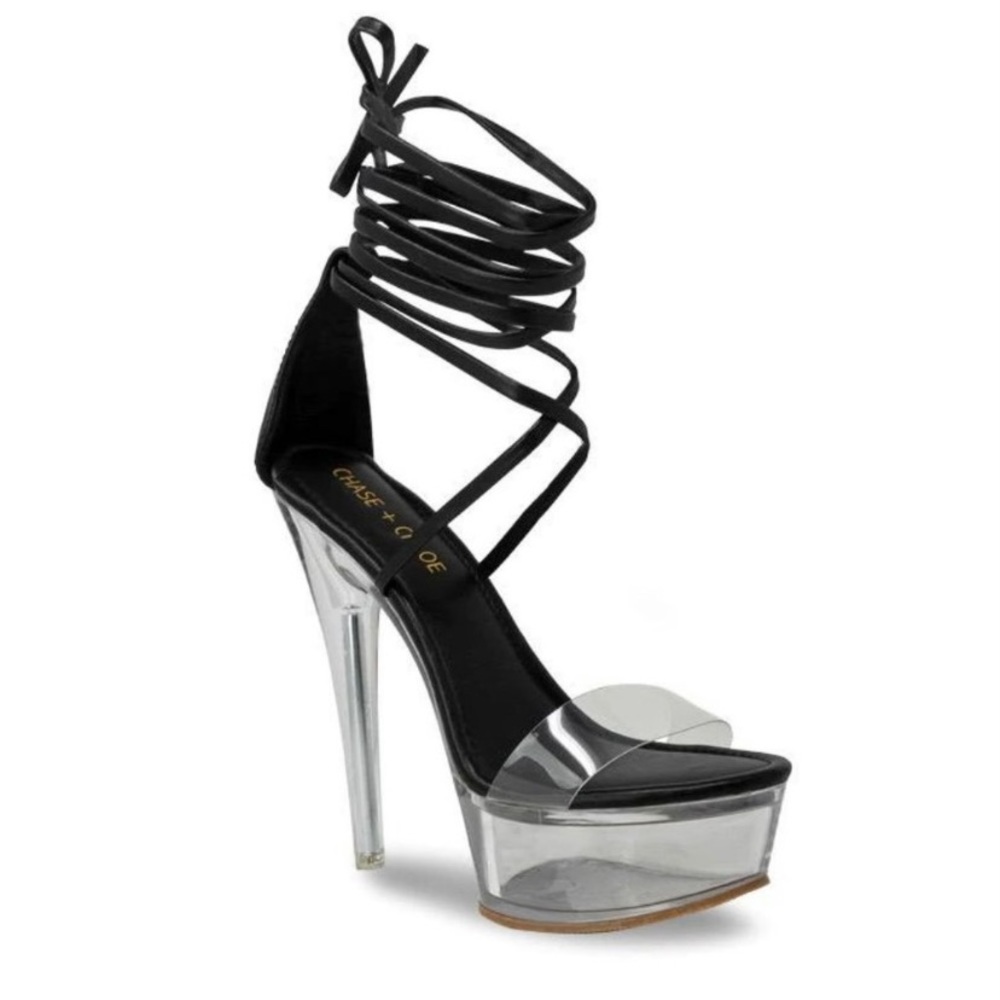CHASE + CHLOE Black Lace-Up Heels